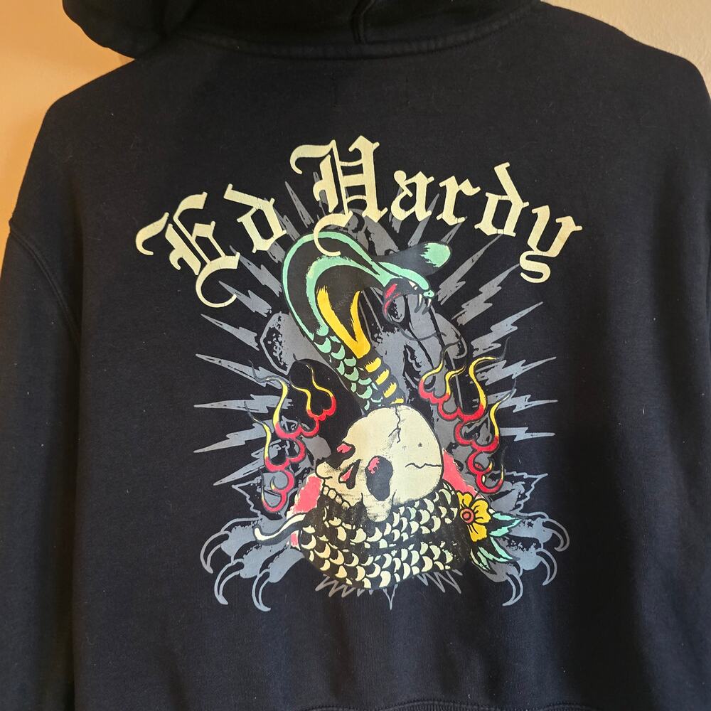 Ed Hardy snake in skull cropped zip up hoodie size XL